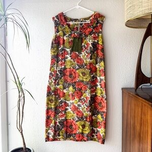 Vintage Floral 1960s Shift Dress with Bow Collar